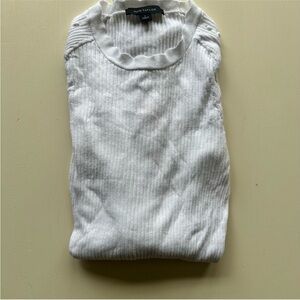 Ann Taylor White Scalloped Long Sleeve Ribbed Top Size Small